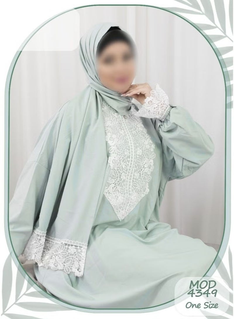 A very soft and comfortable one-piece prayer shawl that includes a veil and covers the entire body in a one-size-fits-all, generous fit suitable for all body types.